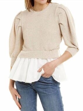 NWT En Saison Mixed Media Puff Sleeve Top